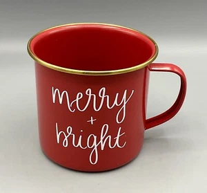 Christmas “Merry & Bright” Camping Mug Red Enamelware Metal Sweet Water Decor - Picture 1 of 8