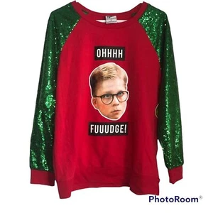 NEW NWT A Christmas Story graphic long sleeve sequins top “ OH FUDGE “ - Picture 1 of 8