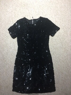 Topshop Black Sequin Mini Dress Size 8 Worn Once VGC - Image 1 of 4