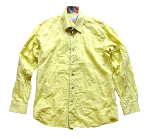 jared lang Linen Cotton Yellow Silver Button Down Long Sleeve Shirt Men Medium - Picture 1 of 5