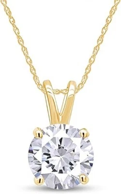 1.50 Ct Round Lab Created Diamond Pendant Necklace 14K Yellow Gold G-H VS-SI - Image 1 of 4