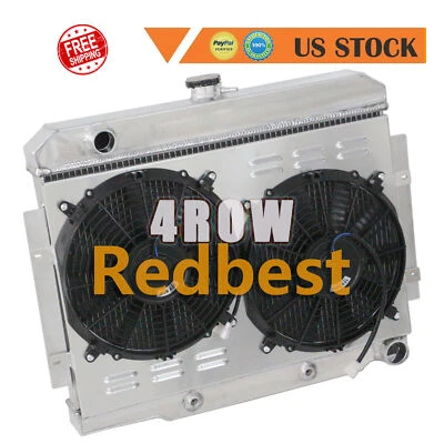 RADIADOR DE ALUMINIO DE 4 FILAS + CUBIERTA + VENTILADOR DE 2 * 12" PARA MOTOR CHEVY JEEP CJ5 CJ6 CJ7 1973-85 1984 Foto 1 de 4