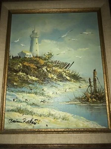 Brian Roche - Lighthouse - Gulls - Original - Oil Painting - Art - 10” x 8” - Picture 1 of 7