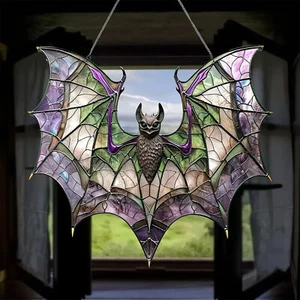 Acrylic Bat Suncatcher Halloween Stained Glass Colorful Light Catcher for Home - Picture 1 of 12