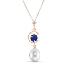 14K. SOLID GOLD NECKLACE WITH NATURAL PEARL & SAPPHIRE