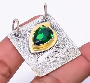 Emerald (Simulated) 925 Sterling Silver Gold Plated Bird Pendant 1.56" P91412146 - Picture 1 of 3