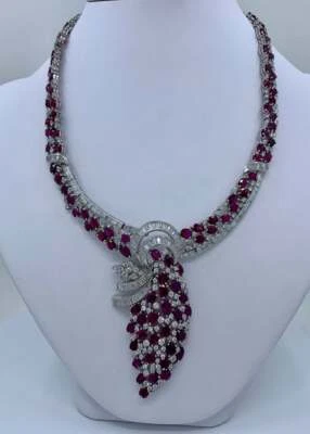 Stunning Regal 75 Carat Ruby and 52.12 Carat White CZ 925 Silver Choker Necklace - Image 1 of 4