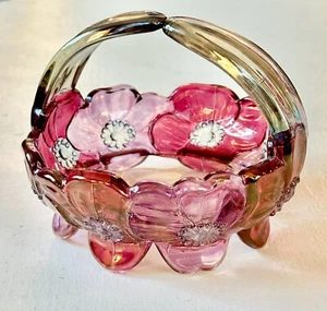 Vintage Westmoreland Dogwood Pansy Purple & Pink Glass Basket, Trinket Dish - Picture 1 of 8