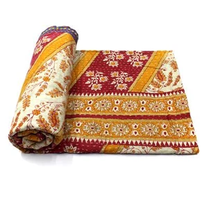 Vintage Kantha Quilt Indian Cotton Bedspread Reversible Throw Bedding - Picture 1 of 6