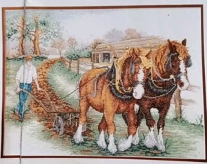 Cross Stitch "SHIRE HORSES" pattern ~ farm, tiller - Picture 1 of 1