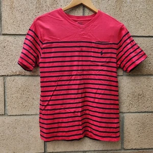 Camiseta Polo Ralph Lauren Niño Rayas Cuello en V Manga Corta Talla L 14-16 Roja - Imagen 1 de 7