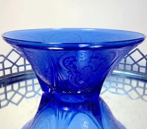 Royal Lace Hazel Atlas Blue Bowl Footed Depression Glass 10 in Diameter #01 - Picture 1 of 7
