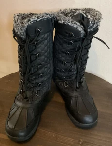 Bota negra resistente a la intemperie Winter Survivor para mujer talla 8 todo tipo de clima piel sintética R - Imagen 1 de 9