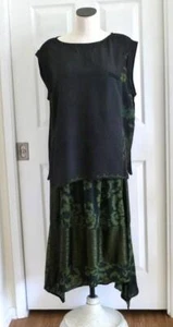 Tienda Ho Boho Lagenlook Embroidered Black Green Mix Fabrics Top & Maxi Skirt OS - Picture 1 of 20