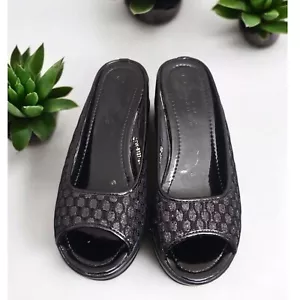Helen Hart Keilsandalen offene Zehenpartie Pantoletten glitzernd schwarz Plateau Schuhe Größe 8 - Bild 1 von 9