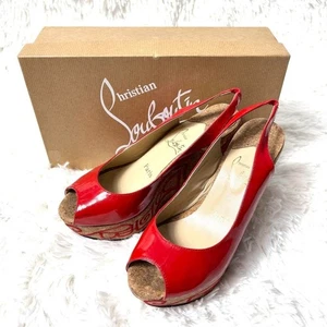 Christian Louboutin Wedge Sole Sandals Size 37 US 6 Red Leather Women - Picture 1 of 9
