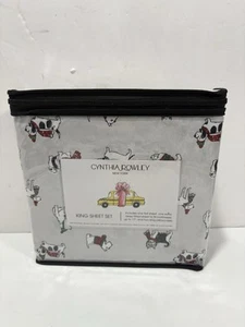 Cynthia Rowley Christmas Dog KING Sheet Set Holiday Winter Sweater Scarf XDeep - Picture 1 of 8