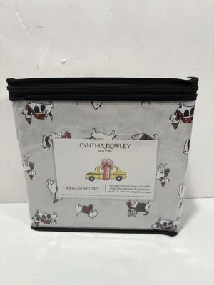 Cynthia Rowley Christmas Dog KING Sheet Set Holiday Winter Sweater Scarf XDeep - Image 1 of 4