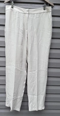 Calça Eileen Fisher tamanho L bege seda Georgette crepe perna larga luxo silencioso - Imagem 1 de 4