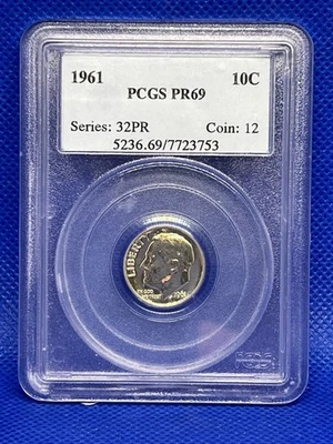 1961 Roosevelt Dime 10C PCGS PR69 Proof 90% Silver - Image 1 of 2