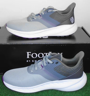 Tênis de golfe feminino FootJoy Flex Spikeless novo na caixa, cinza/carvão, 7 médio, 95721 - Imagem 1 de 4