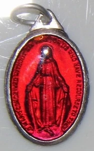 Unusual Red Enamel Miraculous Holy Medal Catholic Marian Rosary Prayer BVM Mary - Bild 1 von 4