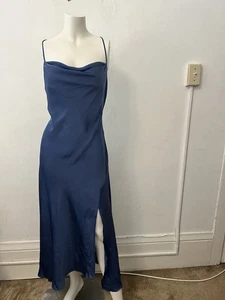 Nwt ASTR the Label Gaia Dress in Denim Blue Slip Midi Satin Silky Size Medium - Picture 1 of 8