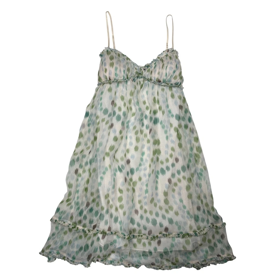 De Colección Y2K Vestido Sin Mangas Mujer S 100% Seda Verde Crema Hada Caprichoso Bebé Muñeca Foto 1 de 4