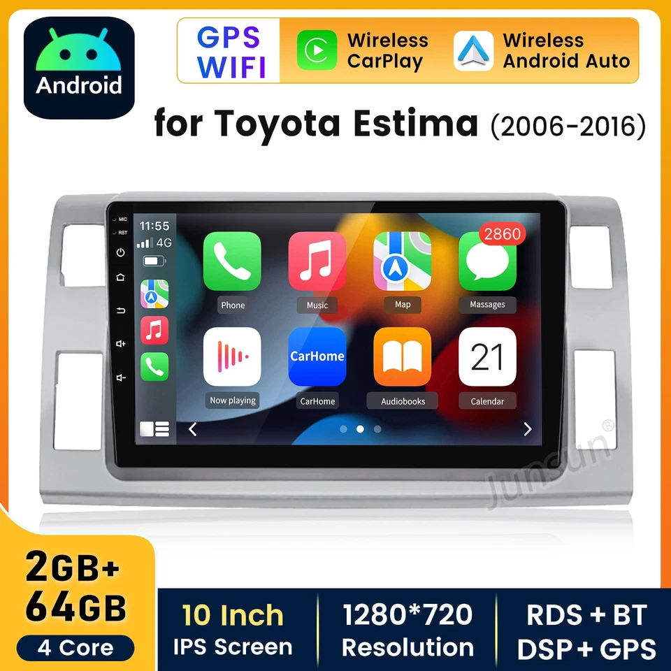 64GB Android For Toyota Estima 2006-2016 Head Unit Car Stereo CarPlay Radio GPS - Image 1 of 4