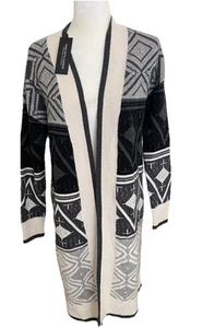 Saks Fifth Ave dicker weicher 100% Kaschmir Fair Isle Long Pullover Mantel Staubtuch M - Bild 1 von 3