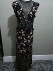 Topshop Black Floral Lace Inlay Frill  Low Open Back  Long Dress 12