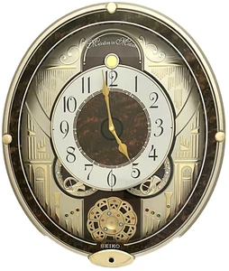 Seiko Melodies In Motion Golden French Horns Swarovski Musical Clock QXM265BRH - Picture 1 of 16