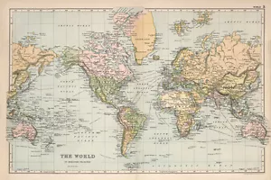 Beautiful Vintage Old World Map 1891 CANVAS PRINT Poster - 18x12" - Foto 1 di 1
