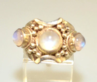 ANILLO PLATA ESTERLINA 3 PIEDRAS LUNARES REDONDAS BANDA ANCHA TALLA 7,25 Foto 1 de 4