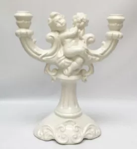 Carraro Italien weiße Keramik Cherub Kandelaber 13 Zoll - Bild 1 von 3