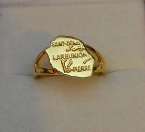 Dolly-Bijoux Bague T62 Carte Pays Ile de La Réunion 15mm Plaqué Or 18K - Picture 1 of 4