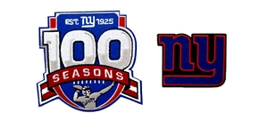 (2) Parche de hierro/coser de los New York Giants 100 aniversario + logotipo bordado de 4 pulgadas - Imagen 1 de 5
