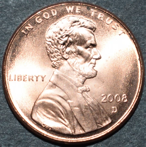 2008 D Lincoln Memorial Penny, Brilliant Uncirculated (BU) Choice Cent Cover