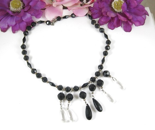 VETEMENTS NERA TRASPARENTE PERLINE PENDENTE Vintage Collana Lacrime Rotonda Bicone Plastica 16"