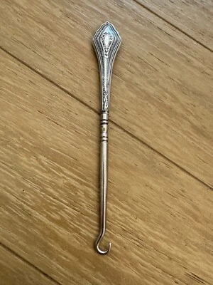 Antique Webster Sterling Silver Handle Button Hook Meandering Beaded Floral Dec. - Image 1 of 4