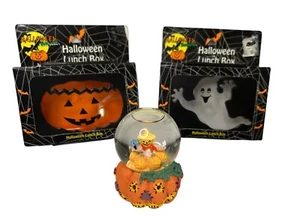 Halloween Bundle (2) Plastic Snack Box + Mini Snow Globe Bats Pumpkin Ghost - Picture 1 of 8