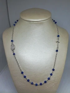 Collana argento ROSARIO GRANI BLU SFACCETTATI MADONNA CROCE MM 3 RODIATA CM 46 - Imagen 1 de 4
