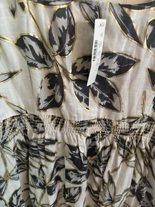 J.Crew Sz 14 100% Linen Dress Gold Foil Leaf Print Zip Front - Picture 1 of 3