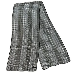 Vintage ECHO Long Sheer Silk Blend Scarf Black White MOD MCM Geometric Squares - Picture 1 of 5