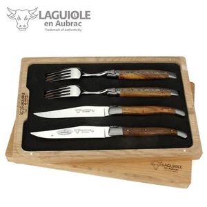 Laguiole en Aubrac - 2 cuchillos de carne + 2 tenedores - pistacho - cubiertos Francia - Imagen 1 de 8
