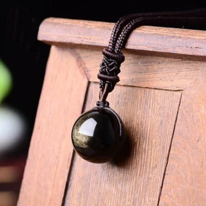 Gold Obsidian 16mm Round Bead Pendant Necklace Healing Relief Amulet Necklace - Picture 1 of 3