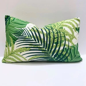 SANDERSON ‘MANILA’ GREEN/IVORY LINEN BLEND FABRIC CUSHION COVER 12" X 20" - Picture 1 of 3
