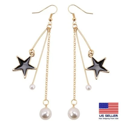Fashion Women Girl Jewelry Simple Earrings Star Pearls Tassel Ins Hook Gift 0498 - Image 1 of 4