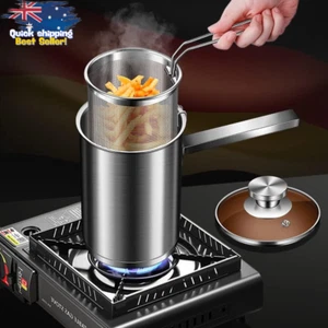 Small Stainless Steel Deep Fryer Pot w/ Oil Drip Basket & Glass Lid - Picture 1 of 12