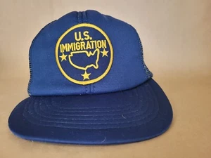 Vintage Navy Blue US Immigration Snapback Baseball Cap Mesh Trucker Hat Patch - Picture 1 of 6